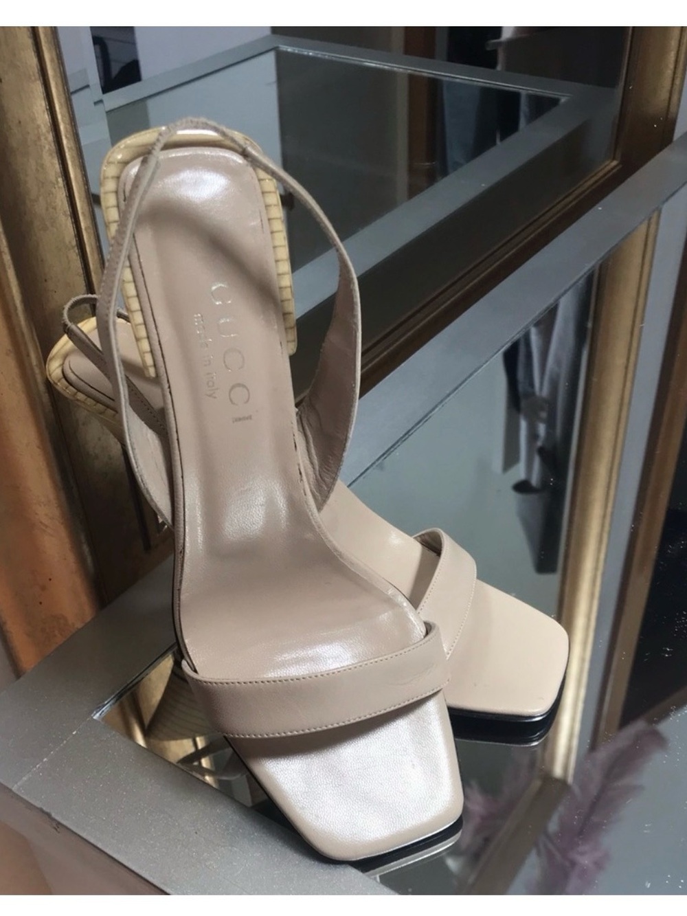 Gucci Beige Nude Leather Slingback Heels